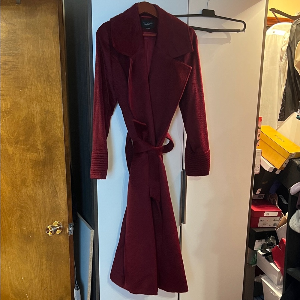 Sentaler Rich Red Wine Alpaca Long Coat with Belt
